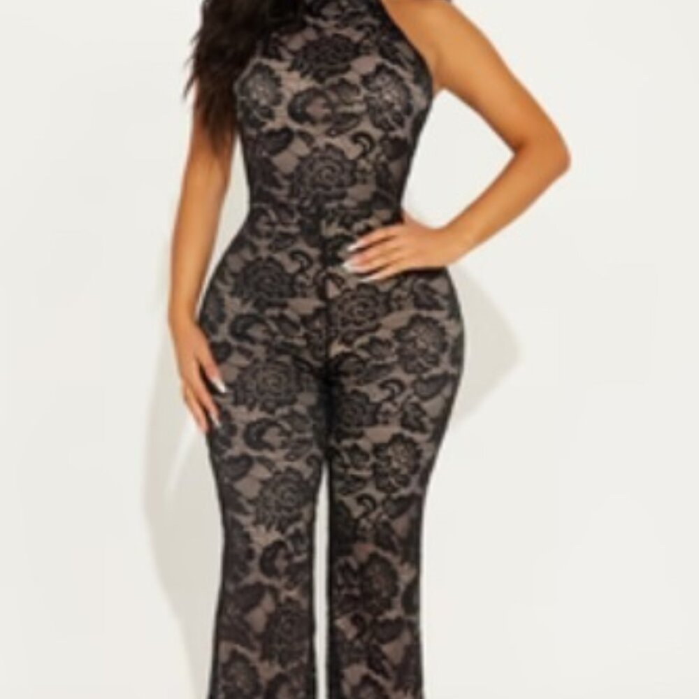 Good At Last Lace Jumpsuit - Black Size: L